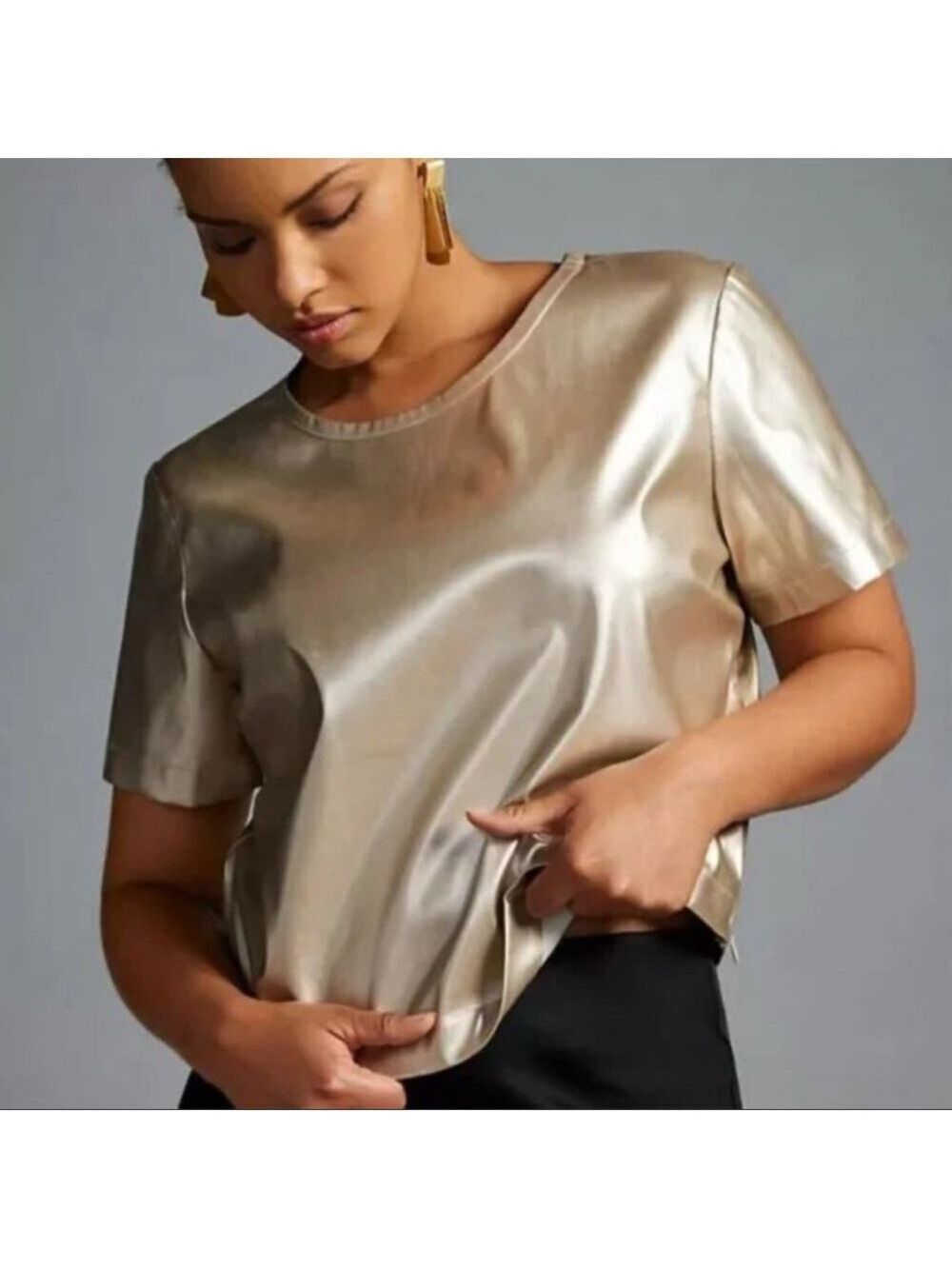 ANTHROPOLIGIE Porridge Collin Faux Leather Short Sleeve Top  Side Zip NEW  sz 3X